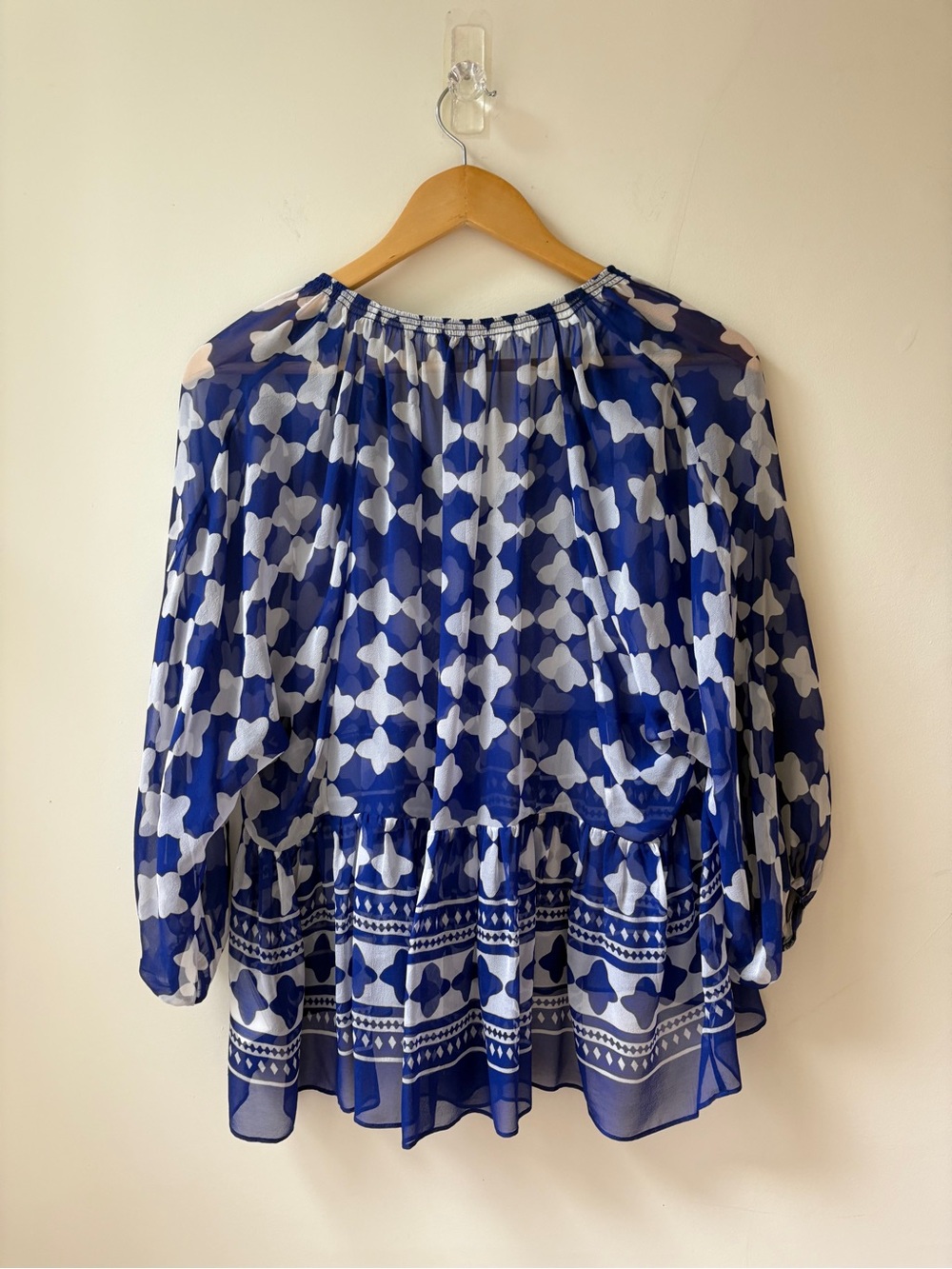 kate spade Sheer Silk Printed Peplum Blouse - Picture 13 of 14